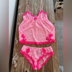 Victoria's Secret Y2K Sexy Little Things Pink Lace Lingerie Set (Size Medium)